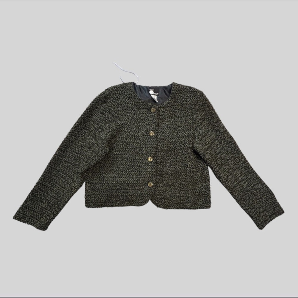 Vintage First Option Jacket Moss Green Womens Medium Boucle Knit Academia